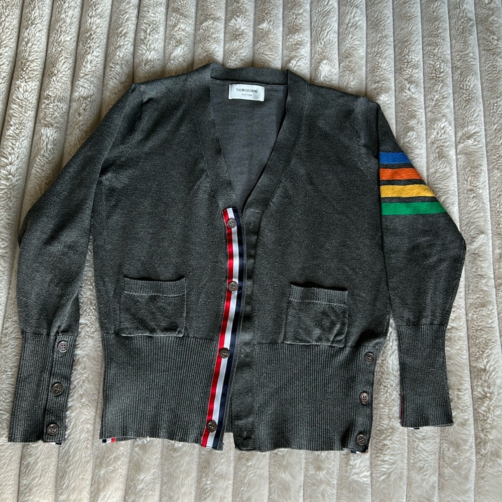 Thom Browne Unisex Cardigan Dark Gray